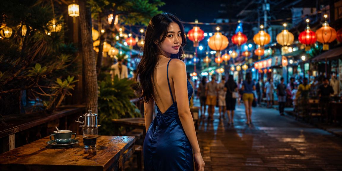 Người dùng tại Đà Lạt dùng điện thoại kiểm tra voucher kuwin2 trong quán cà phê buổi tối